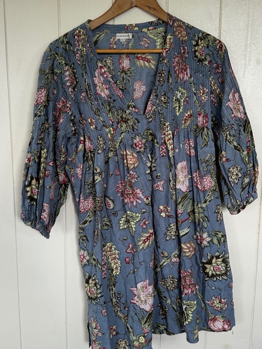 Island Bungalow 3/4 Sleeve Tropical mini dress Size L